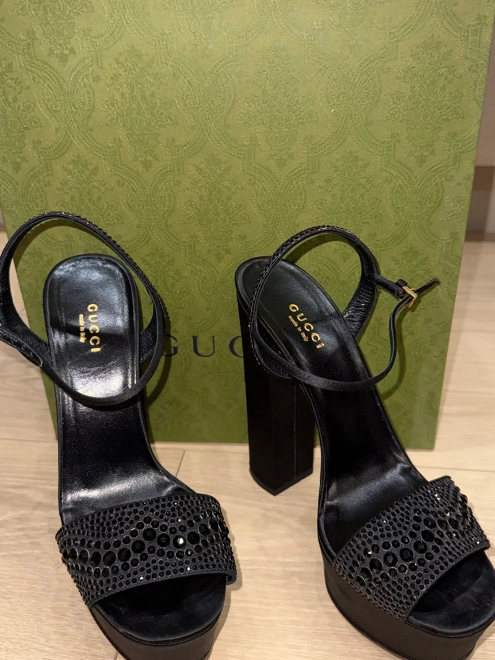 Gucci Black Crystal-Embellished Block Heel Sandals - Picture 4 of 8